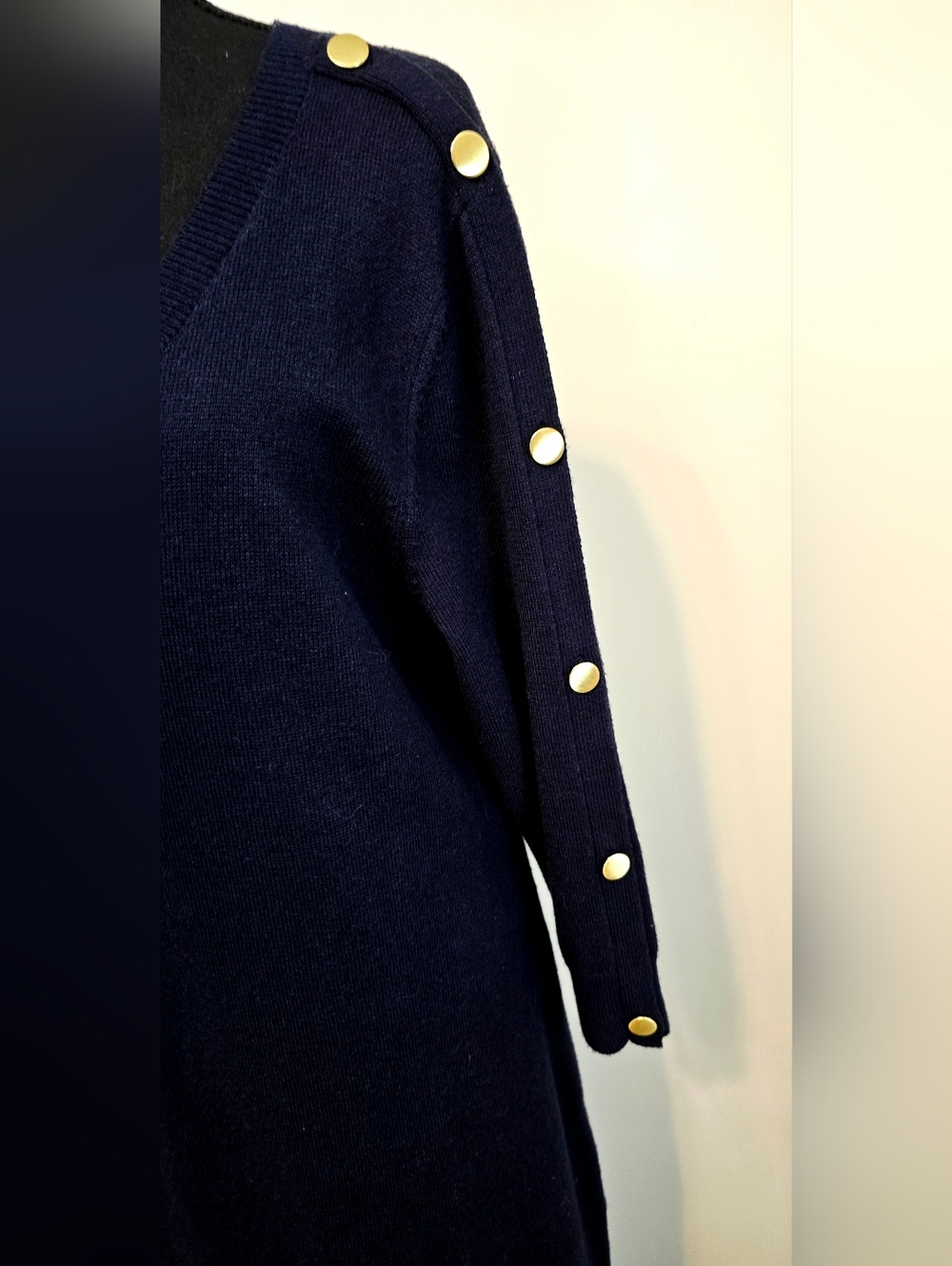 Talbots sweater dress navy gold button sleeve preppy knit v neck chic classic XL - Picture 4 of 10